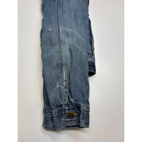 Ralph Lauren Sport Jean Jacket Womens Medium Denim Cropped Trucker Distressed - Picture 10 of 11